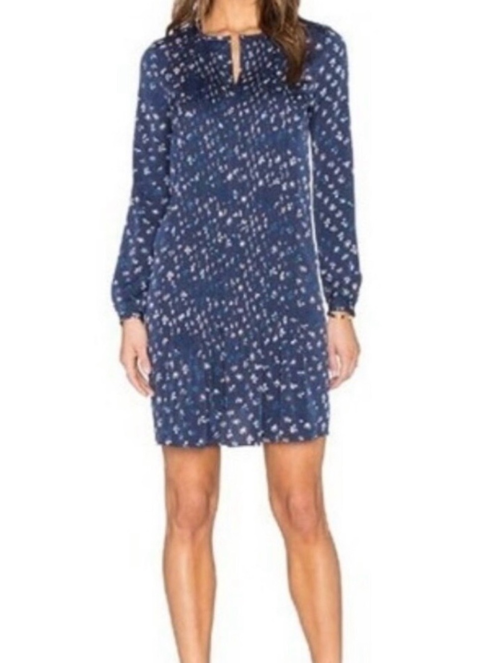 Diane Von Furstenberg Navy Blue daisy bud Long-Sleeve simonia Silk Dress size 4